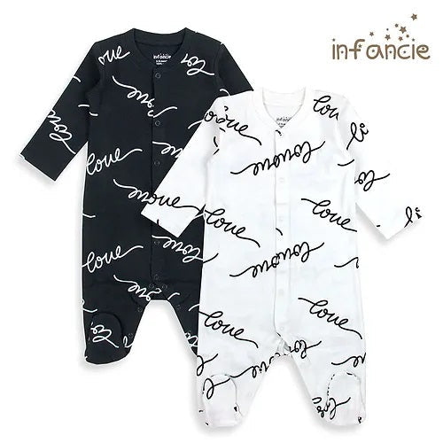 Infancie Baby Babygrower Rompers White/Black 2-Pk IT3747