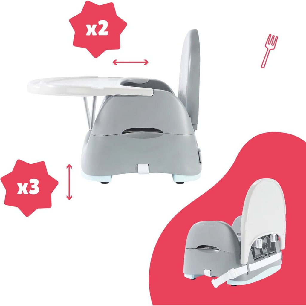 Badabulle Home & Go Beer Trendy Feeding Comfort Booster Seat Grey Age- 6 Months to 36 Months (up to 15 kg)