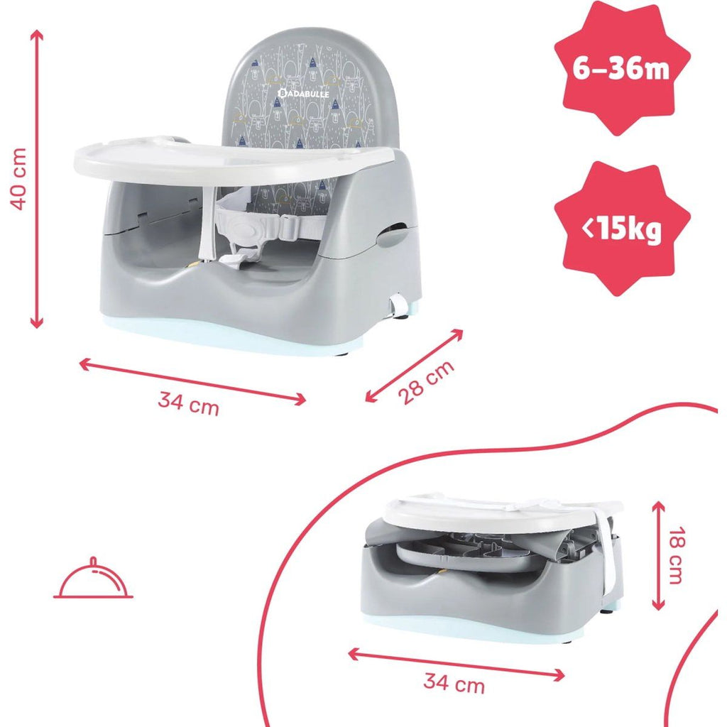 Badabulle Home & Go Beer Trendy Feeding Comfort Booster Seat Grey Age- 6 Months to 36 Months (up to 15 kg)