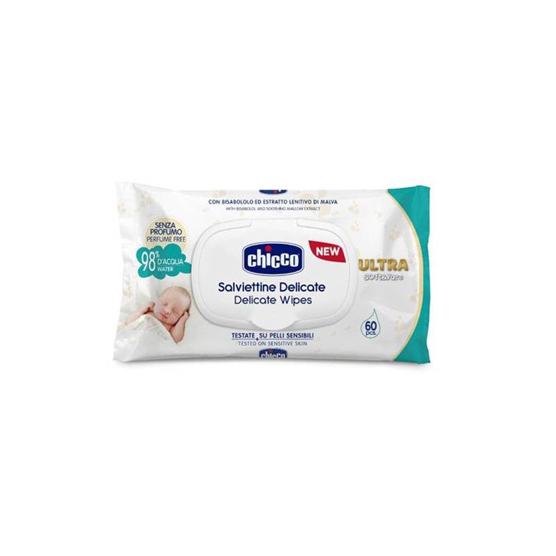 Chicco Baby Moments Cleaning Cotton Wipes, 60 Pieces Age- Newborn & Above