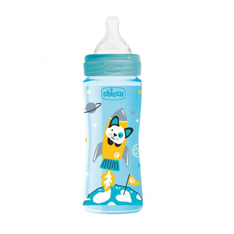 Chicco Biberon  Well Being Colors Silicone Feeding Bottle Blue 330Ml Age- 4 Months & Above