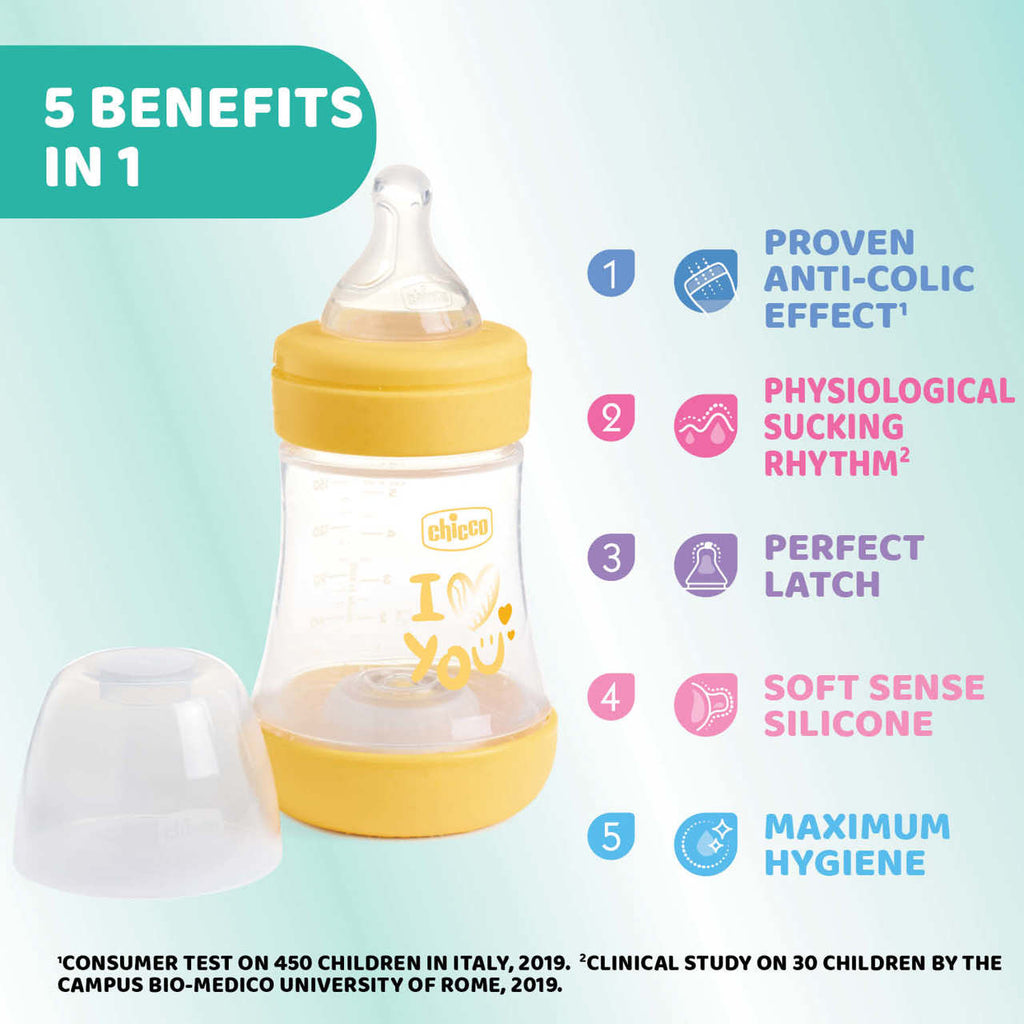 Chicco Perfect5 Baby Bottle 0M+ Silicone Blue 150ml