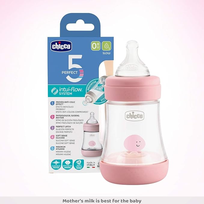 Chicco Perfect5 Baby Bottle 0M+ Silicone Pink 150ml