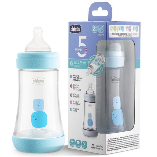 Chicco Perfect5 Bottle Medium Flow 2m + 240ml Blue