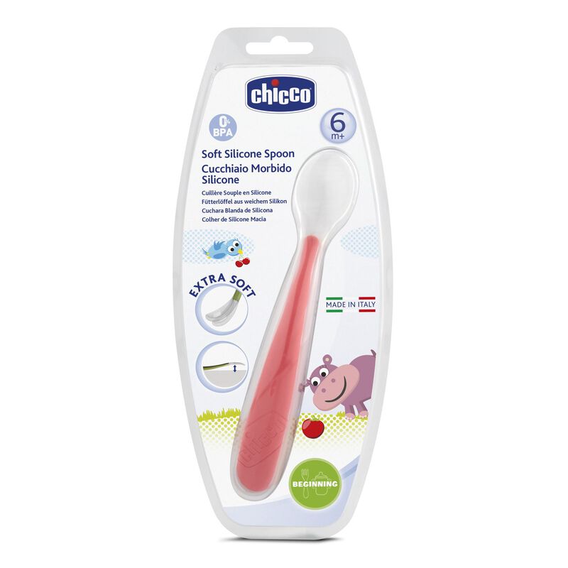 Chicco Soft Silicone Spoon Red Age- 12 Months & Above