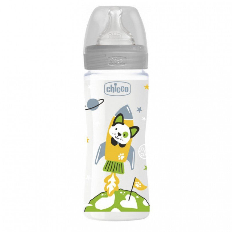 Chicco Well Being Fast Flowing Feeding Bottle 330Ml Neutral Grey Age- 3 Months & Above