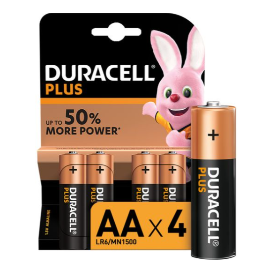 Duracell AA Plus Alkaline Batteries Pack of 4