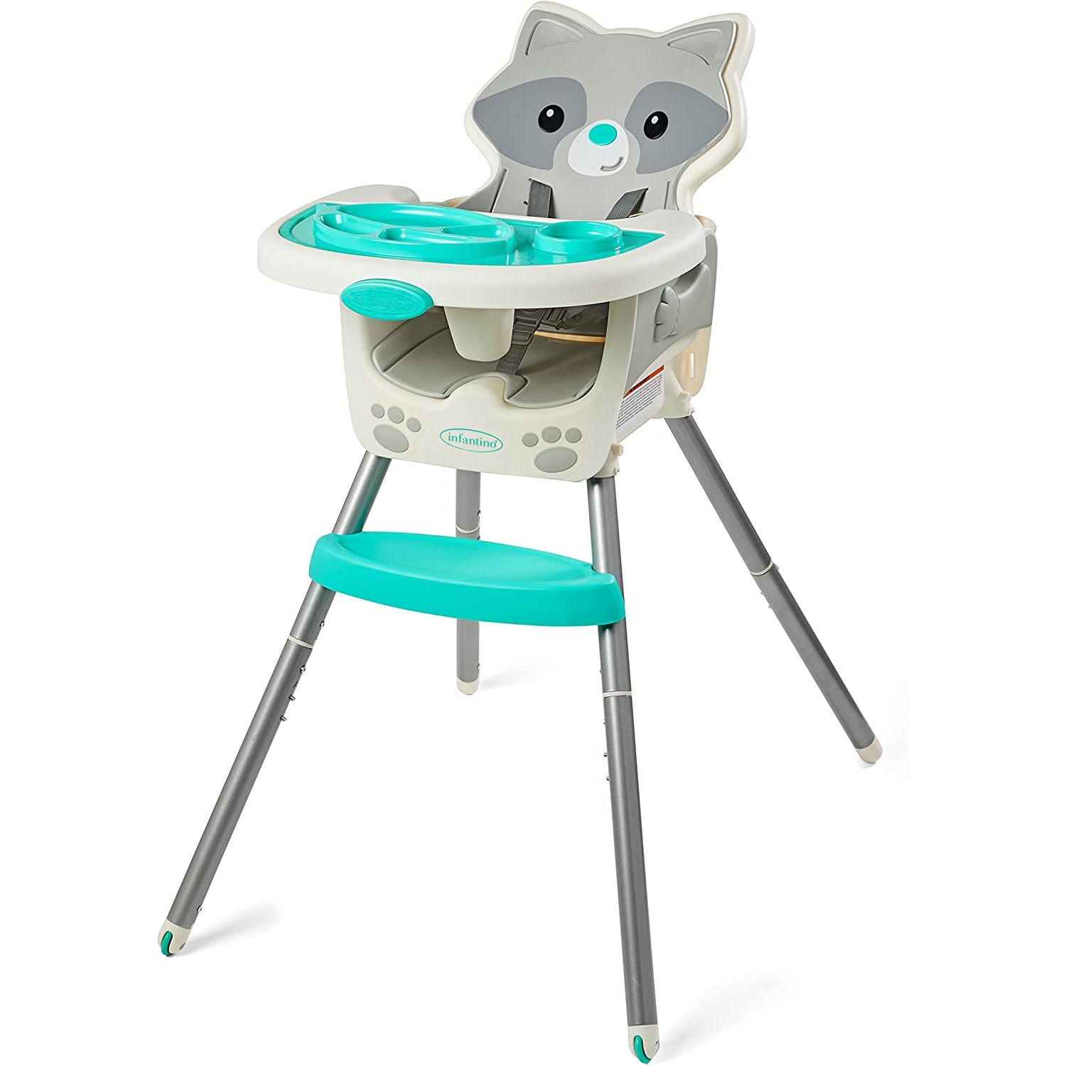 Infantino Grow With Me 4 in 1 Convertible High Chair Raccoon Sleeve Light Grey White Age 6 Months to 36 Months Peekaboo