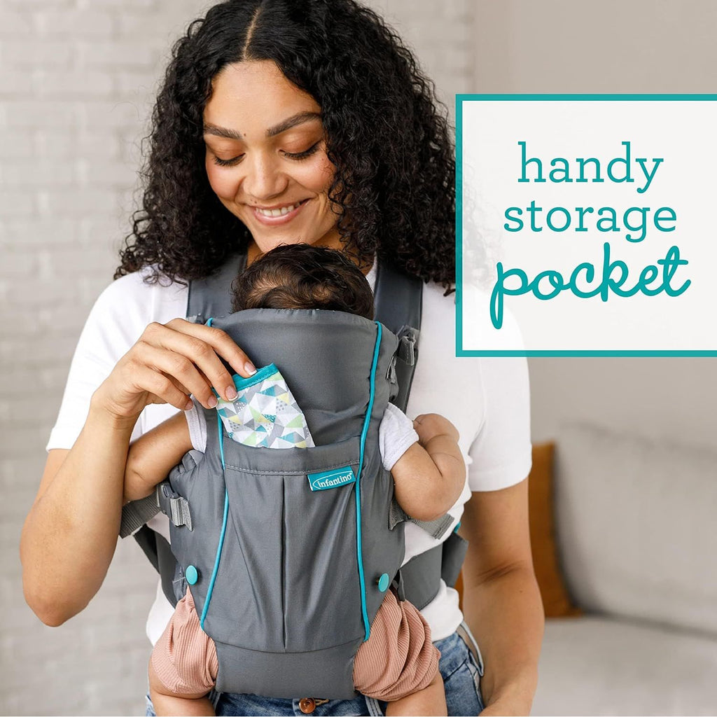Infantino Swift Classic Carrier with Wonder Bib & Essentials Storage Front Pocket Grey  Age- 3 Months & Above (Holds upto 12 Kg)