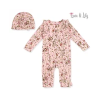 Luna & Lily Infant Girls 2-Piece Floral Romper with Turban Cap Pink IT3392