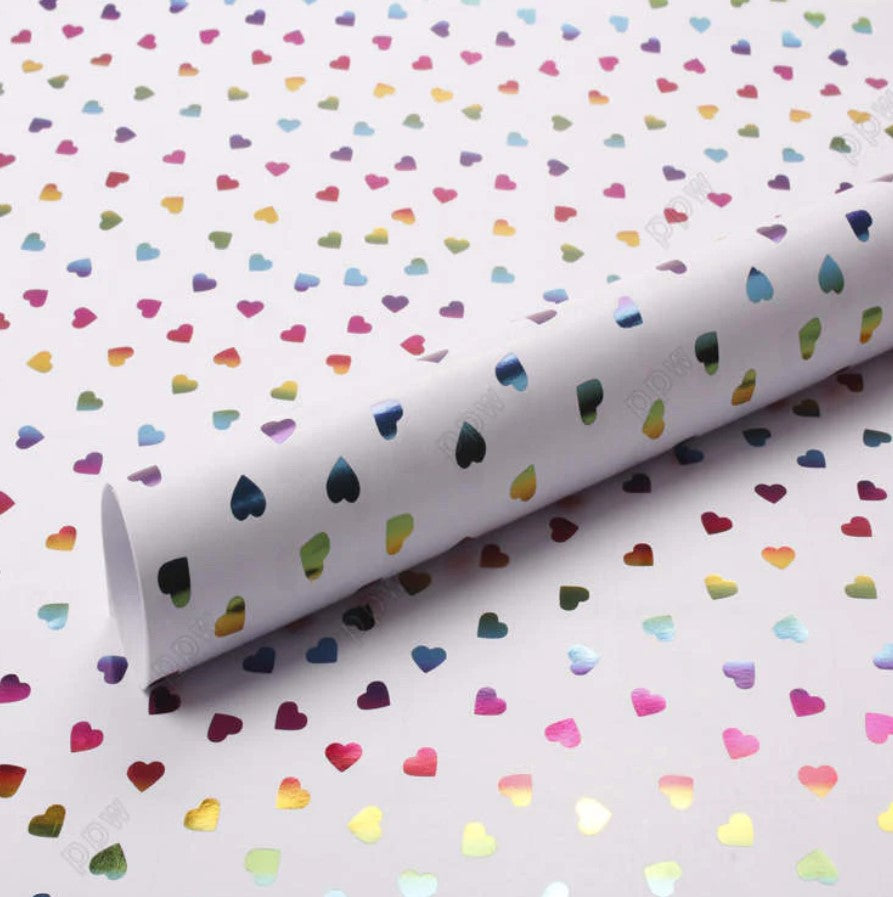 Pibi Metallic Foil Hearts Gift Wrapping Paper 50 x 70 cm White/Multicolor