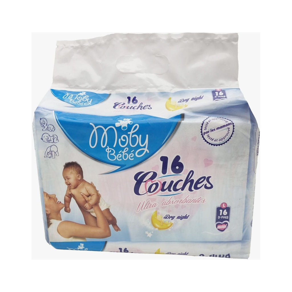 Moby Bebe Baby Diapers L (9-14Kg) 16Pcs