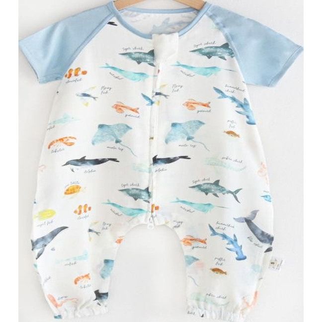 Pibi Infants Aquatic Animals Printed Short-Sleeve Rompers/Onesie White