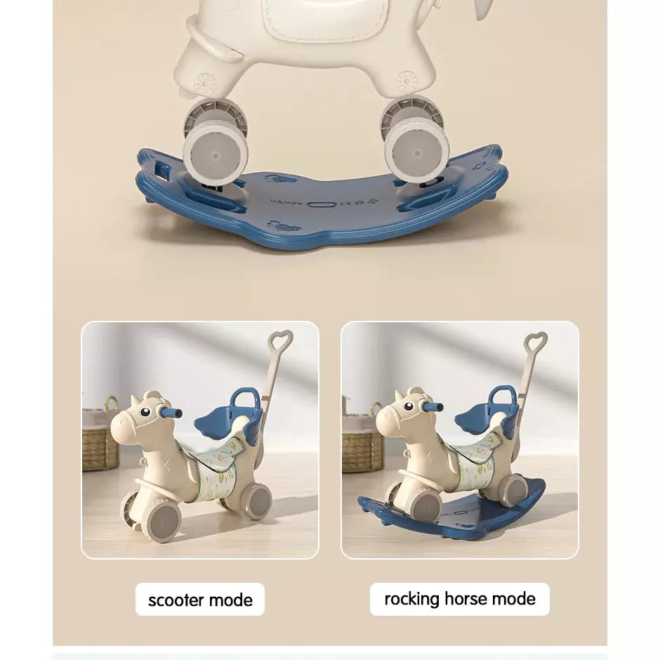 Pibi 2-In-1 Rocking Horse & Scooter With Backrest Blue/Grey Age- 12 Months & Above