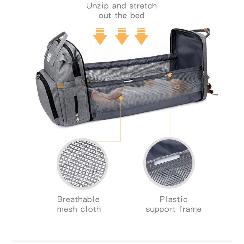 Pibi 2-in-1 Multifunctional Mommy Diaper Backpack with Invisible Changing Mat Grey