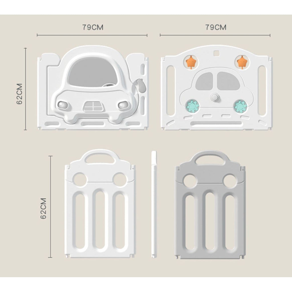 Pibi 2 in 1 Foldable Car Playpen White & Grey (8+2 Pieces) with a Basketball Hoop Age- 6 Months to 3 Years