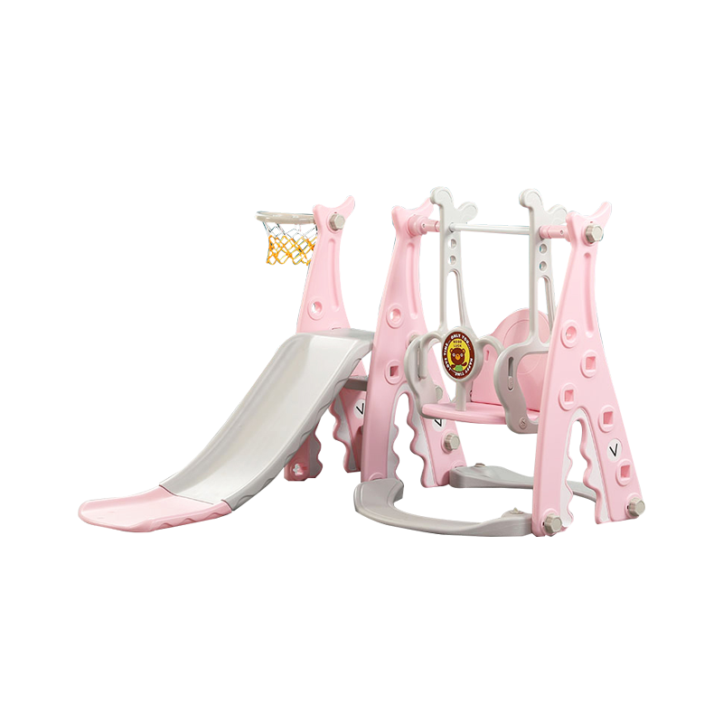 Pibi 4 in 1 Multifunctional Playset- Musical Swing, Slide, Star Early Education Machine and Basketball Hoop Pink/Grey Age- 12 Months- 6 Years