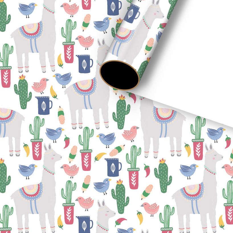 Pibi Cactus & Animals Gift Wrapping Paper 50 x 70 cm White/Multicolor