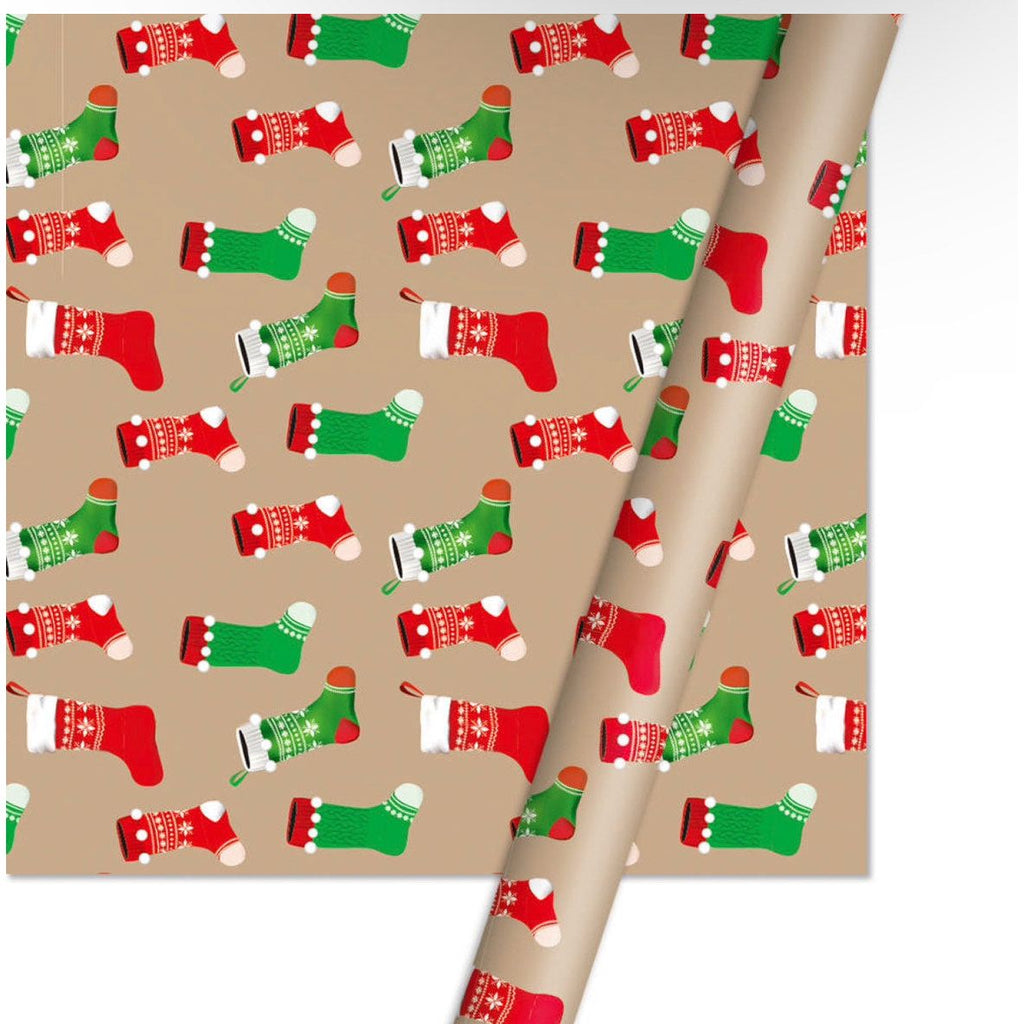 Pibi Christmas Stocking Gift Wrapping Paper 50 x 70 cm Brown/Red/Multicolor
