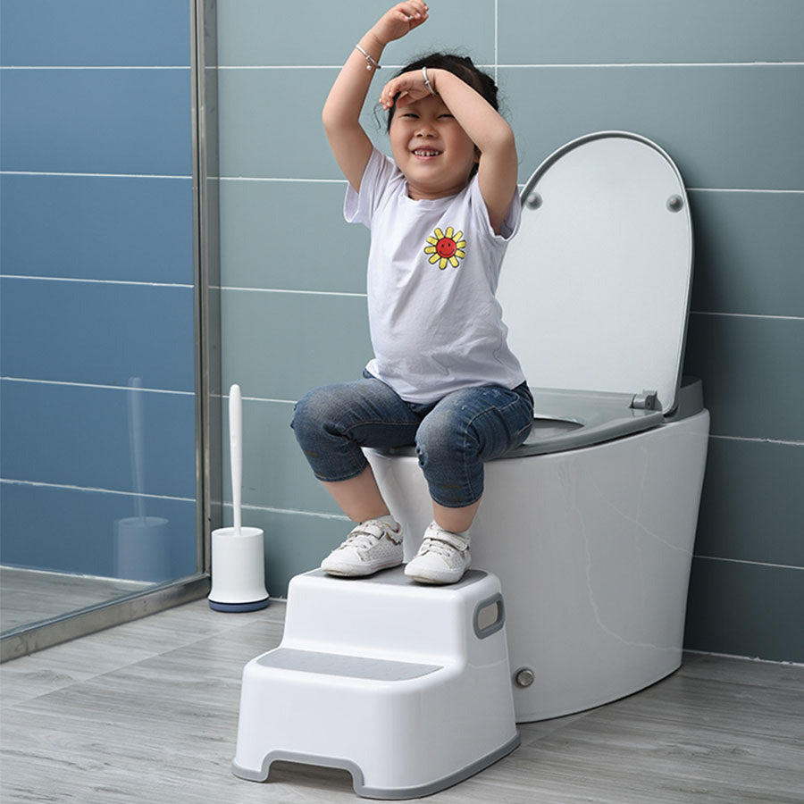 Pibi Double Step Stool With Anti-Slip Function White Grey Age- 2 Years & Above