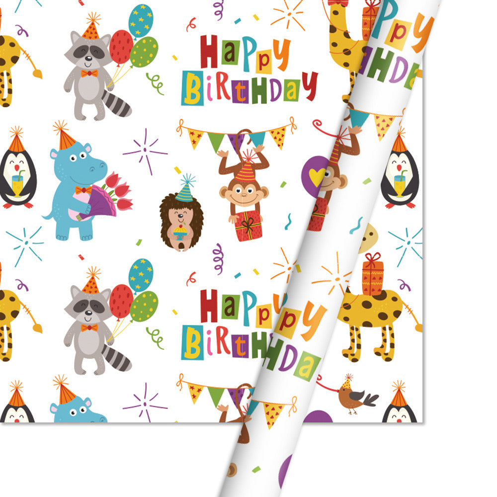 Pibi Jungle Safari & Happy Birthday Gift Wrapping  Paper 50 x 70 cm Multicolor