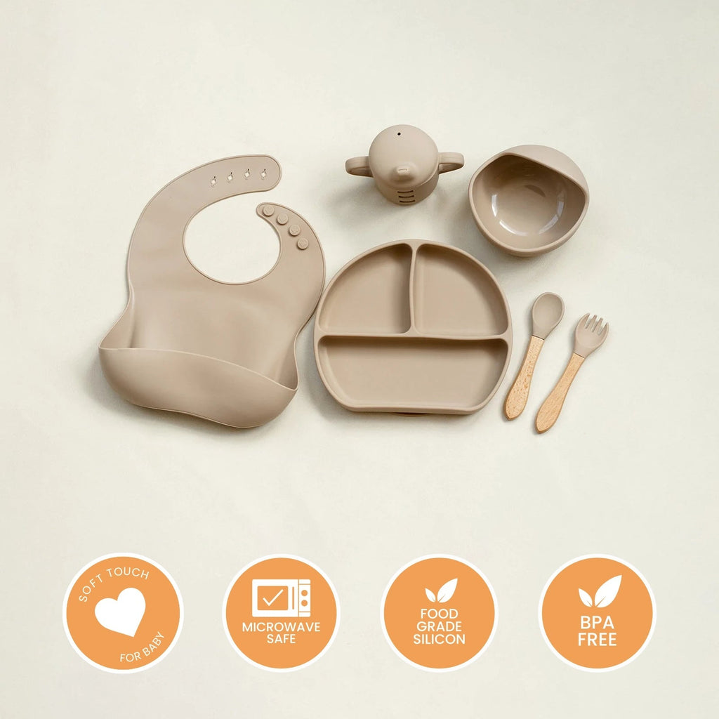 Pibi Kids Complete Feeding Set of 5 Beige Sand Age- 6 Months & Above
