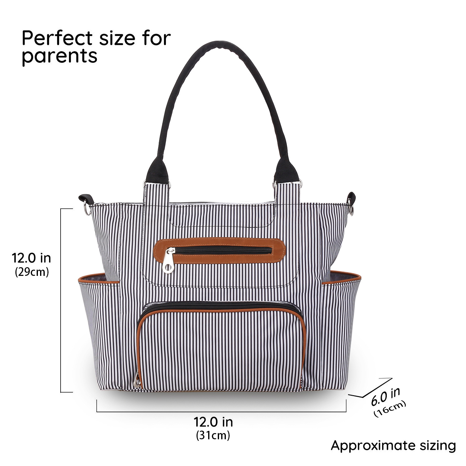 Pibi Multipurpose Diaper Tote Bag with Hooks Set of 7 Black/Ivory