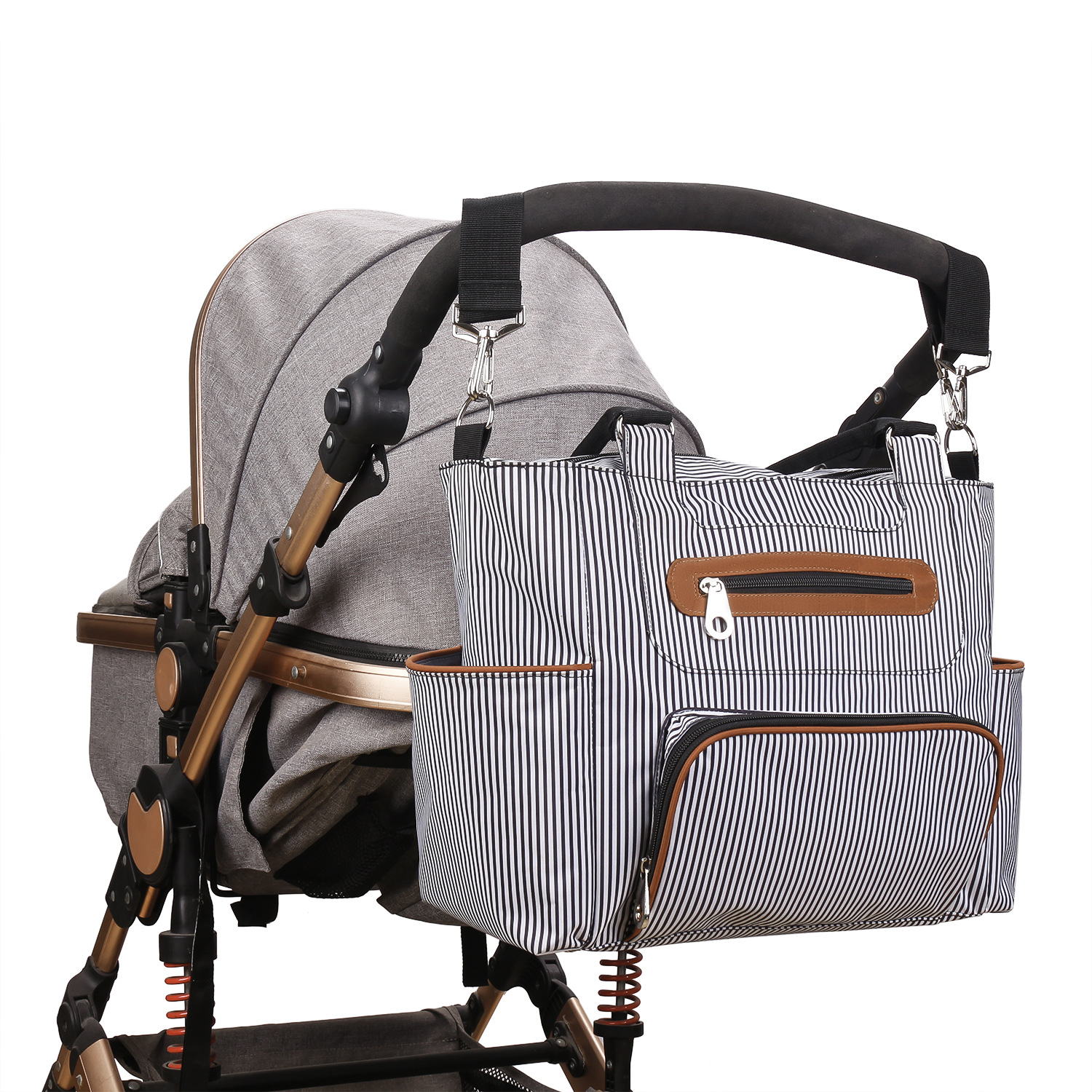 Pibi Multipurpose Diaper Tote Bag with Hooks Set of 7 Black/Ivory