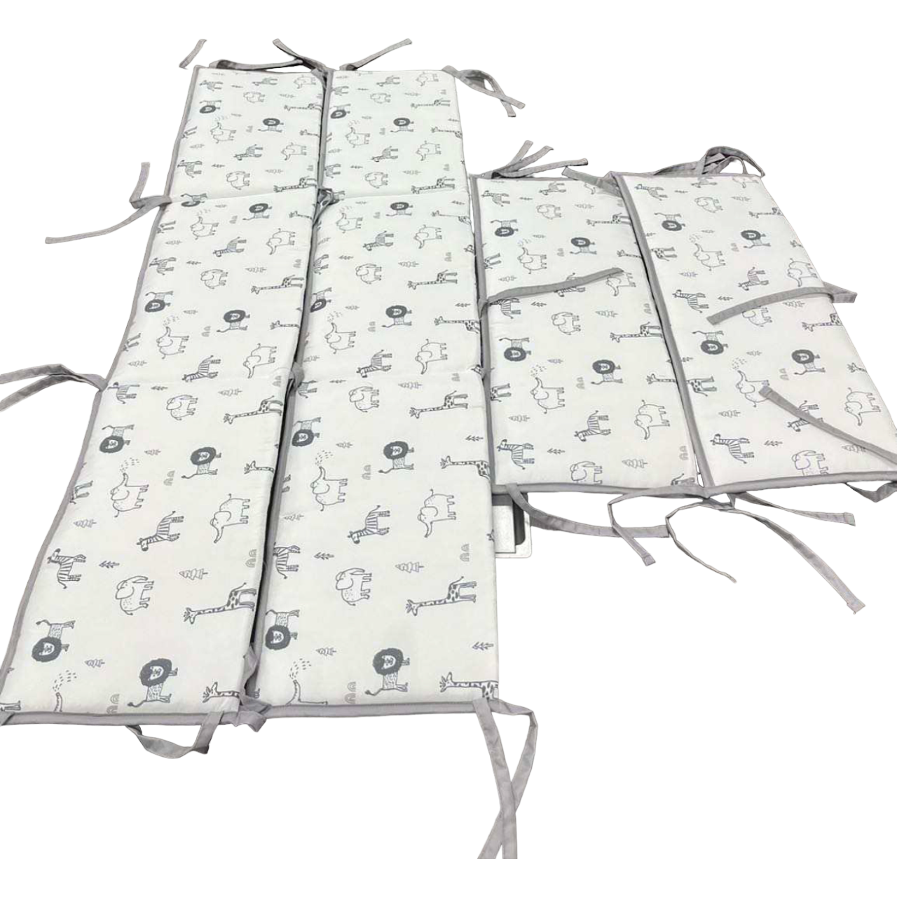 Pibi Premium Jungle Themed Cot Bumper White Grey 120 X 30 cm 4 Pieces Age Newborn Above Peekaboo
