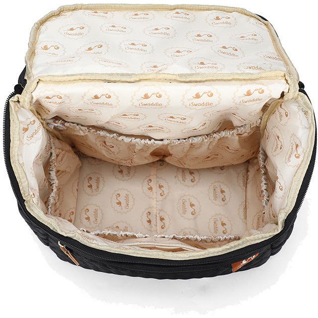 Pibi Quilted Multipurpose Diaper Backpack with inbuilt Stroller Hooks Black Peekaboo