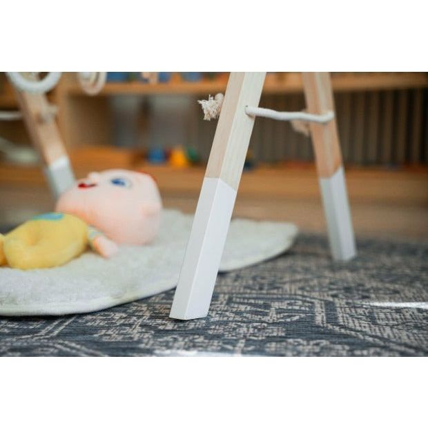Pibi Wooden Foldable Play Gym Wooden Baby Gym with 4 Toys Natural/White Age- 3 Months & Above