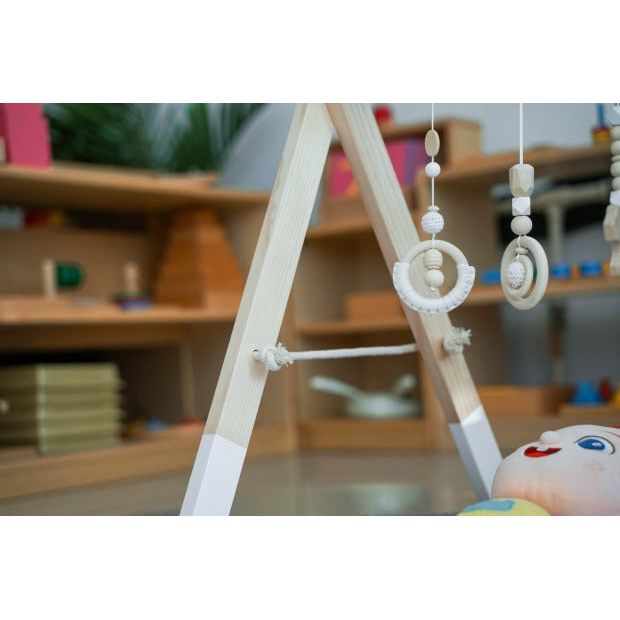 Pibi Wooden Foldable Play Gym Wooden Baby Gym with 4 Toys Natural White Age 3 Months Above Peekaboo