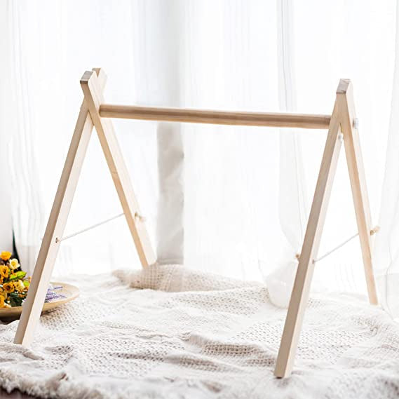 Pibi Wooden Foldable Play Gym Wooden Baby Gym with 4 Toys Natural/White Age- 3 Months & Above