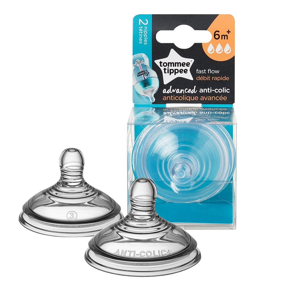Tommee Tippee Advanced Anti-Colic Fast Flow Teat Clear Pack of 2 Clear Age-6 Months & Above
