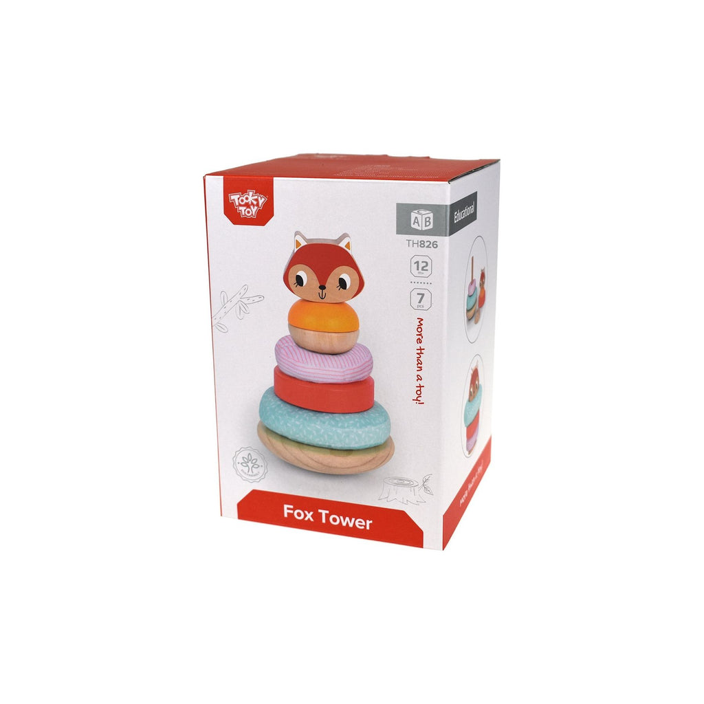 Tooky Toy Fox Wooden Stacking Tower for Toddlers Multicolor Age- 18 Months & Above