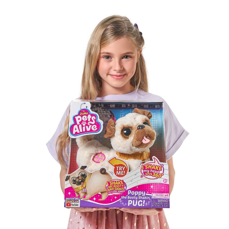 Zuru Pets Alive Poppy The Interactive Booty Shaking Plush Toy Pug White/Brown Age- 2 Years & Above