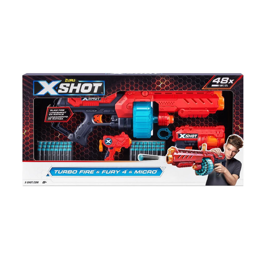 Zuru X-Shot Combo Pack Turbo Fire & Fury 4 & Micro 48 Darts Age- 4 Years & Above
