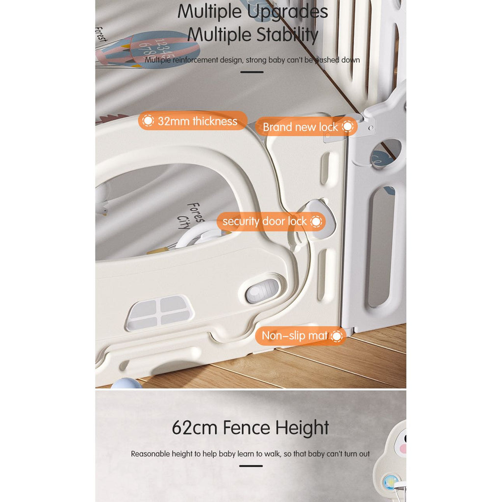 Pibi 2 in 1 Foldable Car Playpen White & Grey (8+2 Pieces) with a Basketball Hoop Age- 6 Months to 3 Years